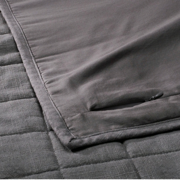 Casaluna Standard Heavyweight Linen Blend Quilt Pillow Sham Dark Gray - Picture 5 of 7